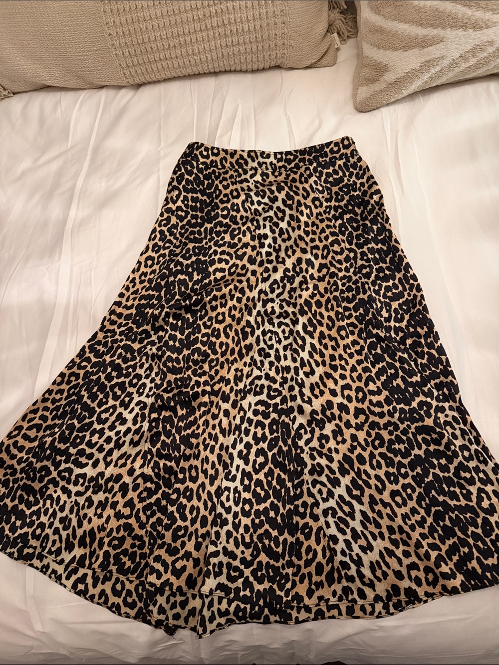 GANNI Silk Leopard Print A-Line Midi Skirt - Tan/Black